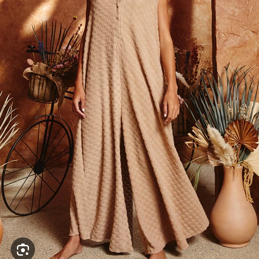 BUCKETLIST Beige Textured Wide-Leg Jumpsuit